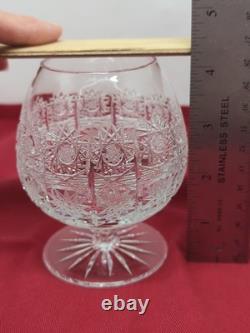 Bohemian Czech Cut Crystal Brandy Glass Queen's Lace Set of 6 4.25 Tall 8oz