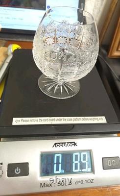 Bohemian Czech Cut Crystal Brandy Glass Queen's Lace Set of 6 4.25 Tall 8oz