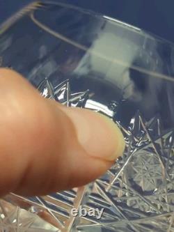 Bohemian Czech Cut Crystal Brandy Glass Queen's Lace Set of 6 4.25 Tall 8oz