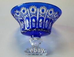 Bohemian Czech Cut to Clear Cobalt Blue Crystal Large Footed Bowl Centerpiece