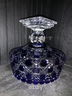 Bohemian Czech Cut to Clear Cobalt Blue Crystal Large Footed Bowl Centerpiece