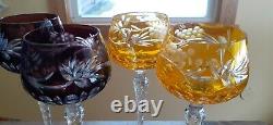 Bohemian Czech Cut to clear Crystal Hock Wine Goblets Set of 8