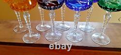 Bohemian Czech Cut to clear Crystal Hock Wine Goblets Set of 8