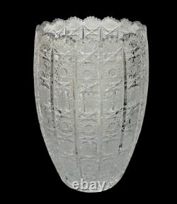 Bohemian Czech Hand Cut Glass Crystal QUEEN LACE Vase Large 12 X 8 BEAUTIFUL