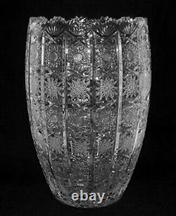 Bohemian Czech Hand Cut Glass Crystal QUEEN LACE Vase Large 12 X 8 BEAUTIFUL
