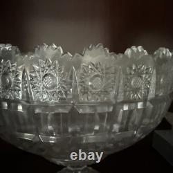 Bohemian Czech Queen Lace Crystal XL 11 Pedestal Bowl Centerpiece Mint