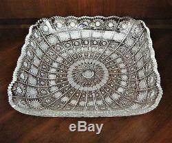 Bohemian Czech Vintage Crystal 11 Square Bowl Hand Cut Queen Lace 24%Lead Glass