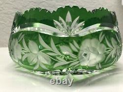 Bohemian Emerald Green Cut To Clear Crystal Bowl
