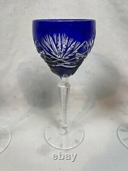 Bohemian Glass Cut to Clear Crystal Wine Glasses Goblets Set of 5 Colorful