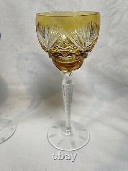 Bohemian Glass Cut to Clear Crystal Wine Glasses Goblets Set of 5 Colorful