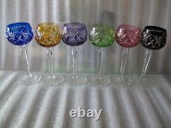 Bohemian Hocks Wine Crystal Glasses Cut to Clear 7.25 Mixed Color Set of 6