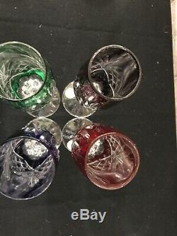 Bohemian Multi Color Crystal Cut to Clear Champagne Flutes Glasses Set 4