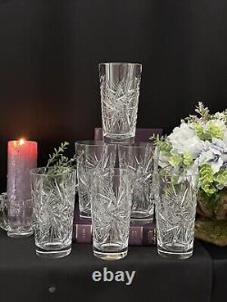 Bohemian Styled Highball Glasses Cut Crystal Clear Barware Glassware Set of 6