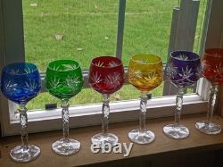 Bohemian Vintage Cut To Clear Multicolor Crystal Wine Glasses In Box Set Of Six