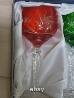 Bohemian Vintage Cut To Clear Multicolor Crystal Wine Glasses In Box Set Of Six