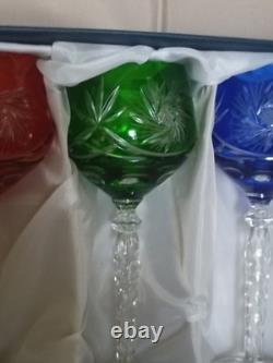 Bohemian Vintage Cut To Clear Multicolor Crystal Wine Glasses In Box Set Of Six