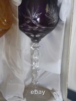 Bohemian Vintage Cut To Clear Multicolor Crystal Wine Glasses In Box Set Of Six