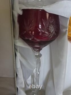 Bohemian Vintage Cut To Clear Multicolor Crystal Wine Glasses In Box Set Of Six