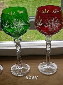 Bohemian Vintage Cut To Clear Multicolor Crystal Wine Glasses In Box Set Of Six