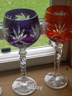Bohemian Vintage Cut To Clear Multicolor Crystal Wine Glasses In Box Set Of Six