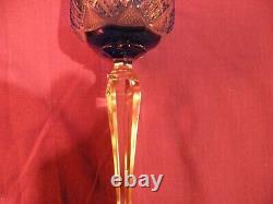 Bohemian style BLUE cut crystal 7 3/4 wine glasses FOUR