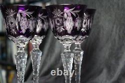 Boho Chic Nachtmann Traube Amethyst Cut Crystal Port Wine Glasses Set Germany