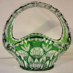 Bride's Basket Cut-to-Clear Emerald Green Crystal Art Glass VGC Vtg