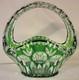 Bride's Basket Cut-to-Clear Emerald Green Crystal Art Glass VGC Vtg