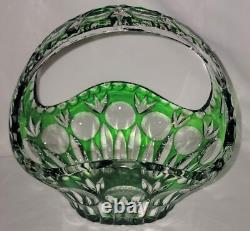 Bride's Basket Cut-to-Clear Emerald Green Crystal Art Glass VGC Vtg
