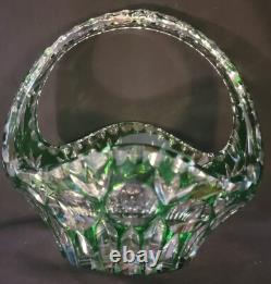 Bride's Basket Cut-to-Clear Emerald Green Crystal Art Glass VGC Vtg