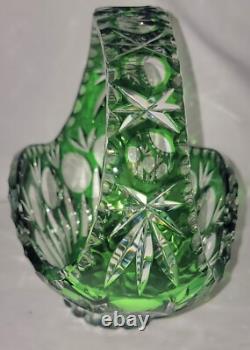 Bride's Basket Cut-to-Clear Emerald Green Crystal Art Glass VGC Vtg