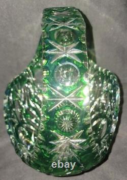 Bride's Basket Cut-to-Clear Emerald Green Crystal Art Glass VGC Vtg