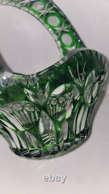Bride's Basket Cut-to-Clear Emerald Green Crystal Art Glass VGC Vtg