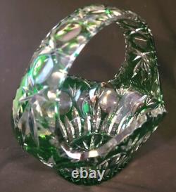 Bride's Basket Cut-to-Clear Emerald Green Crystal Art Glass VGC Vtg