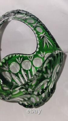 Bride's Basket Cut-to-Clear Emerald Green Crystal Art Glass VGC Vtg