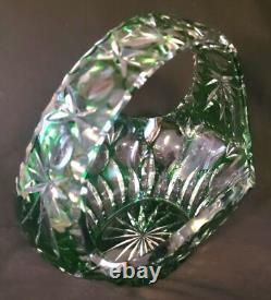 Bride's Basket Cut-to-Clear Emerald Green Crystal Art Glass VGC Vtg