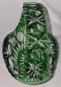 Bride's Basket Cut-to-Clear Emerald Green Crystal Art Glass VGC Vtg