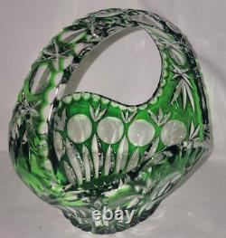 Bride's Basket Cut-to-Clear Emerald Green Crystal Art Glass VGC Vtg