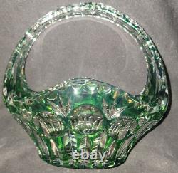 Bride's Basket Cut-to-Clear Emerald Green Crystal Art Glass VGC Vtg