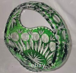 Bride's Basket Cut-to-Clear Emerald Green Crystal Art Glass VGC Vtg