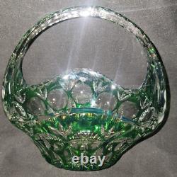 Bride's Basket Cut-to-Clear Emerald Green Crystal Art Glass VGC Vtg