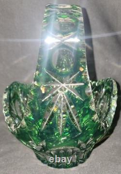 Bride's Basket Cut-to-Clear Emerald Green Crystal Art Glass VGC Vtg