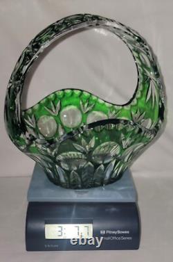Bride's Basket Cut-to-Clear Emerald Green Crystal Art Glass VGC Vtg
