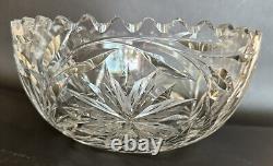 Brilliant Cut Crystal Glass Butterflies & Flowers Bowl Saw Tooth Cut Edge
