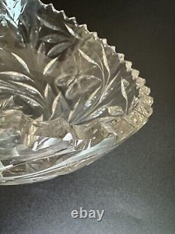 Brilliant Cut Crystal Glass Butterflies & Flowers Bowl Saw Tooth Cut Edge