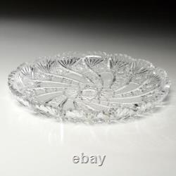 Brilliant Cut Glass Hobstar Fan Crosshatch Crystal Shallow Bowl Sawtooth 11
