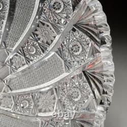 Brilliant Cut Glass Hobstar Fan Crosshatch Crystal Shallow Bowl Sawtooth 11