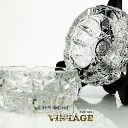 Brilliant Period Cut Glass Pair of Vintage Heavy Crystal Cigar Ashtrays