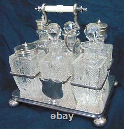 British Cut Glass Silverplate Crystal Condiment Cruet Set Bailey Banks Biddle