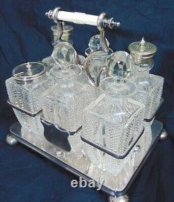 British Cut Glass Silverplate Crystal Condiment Cruet Set Bailey Banks Biddle